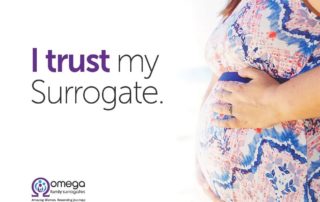 A pregnant woman with the text "I trust my surrogate."